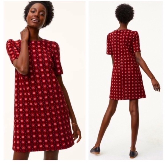 Loft red and black floral print short sleeve shift dress size XL Tall - Picture 3 of 5